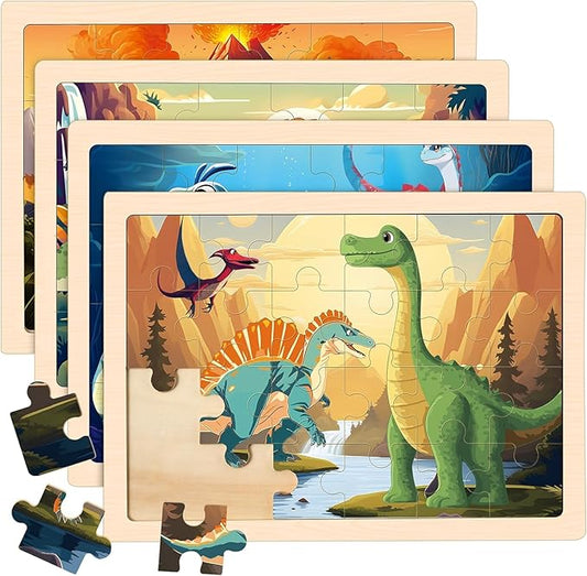 4 Packs Puzzles for Kids Ages 4-6, Wooden Dinosaur Puzzles for Toddlers Ages 2-4, Preschool Educational Dino Puzzles Boards Toys Gifts for 3 4 5 6 Boys Girls-CubbioJoy