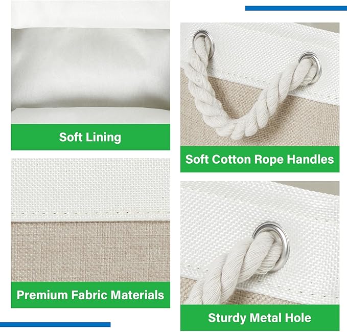 Bidtakay Small Baskets Fabric Storage Baskets for Organizing 3-Pack 12x8x5 Inch Collapsible Storage Bins for Shelves Canvas Bins for Closet Organization Baskets Storage Linen Closet S-White&Beige-CubbioJoy