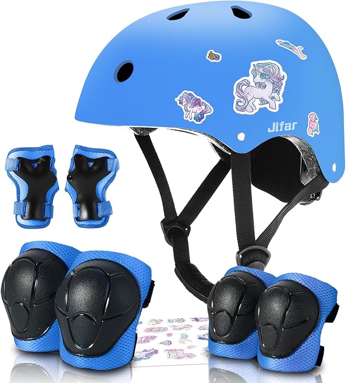 Adjustable Kids Bike Helmet with Knee & Elbow Pads Set, Color Gradient Design for Boys and Girls Aged 3-14+, for Skateboarding, Scooter, Roller & Inline Skating, Longboard-CubbioJoy