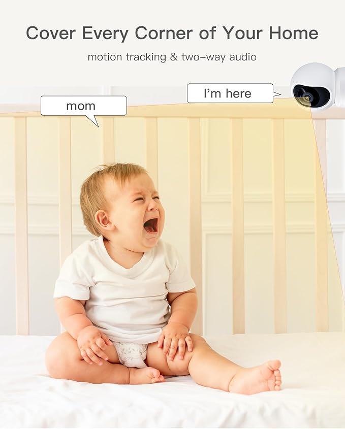 ARENTI B2, 360° View Baby Camera for Pet/Nanny, 2.4g WiFi Only, Temperature Sensor, Sound & Motion Detection, 2 Way Audio, Night Vision, Works Screen2-No Light-CubbioJoy