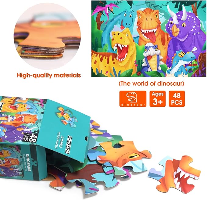 Jumbo Floor Puzzle for Kids Dinosaur Jigsaw Large Puzzles 48 Piece Ages 3-6 for Toddler Children Learning Preschool Educational Intellectual Development Toys 4-8 Years Old Easter Gift for Boy and Girl-CubbioJoy