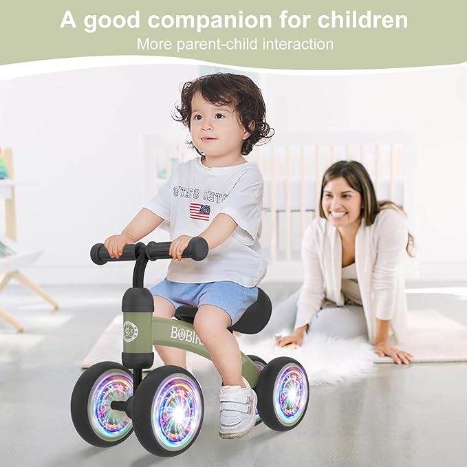 Baby Balance Bike Toys for 12-36 Months Kids Toy Boy and Girls Gifts Toddler Best First Birthday Gift Children Walker No Pedal Infant 4 Wheels Bicycle (Colorful, Deep Green-Light)-CubbioJoy