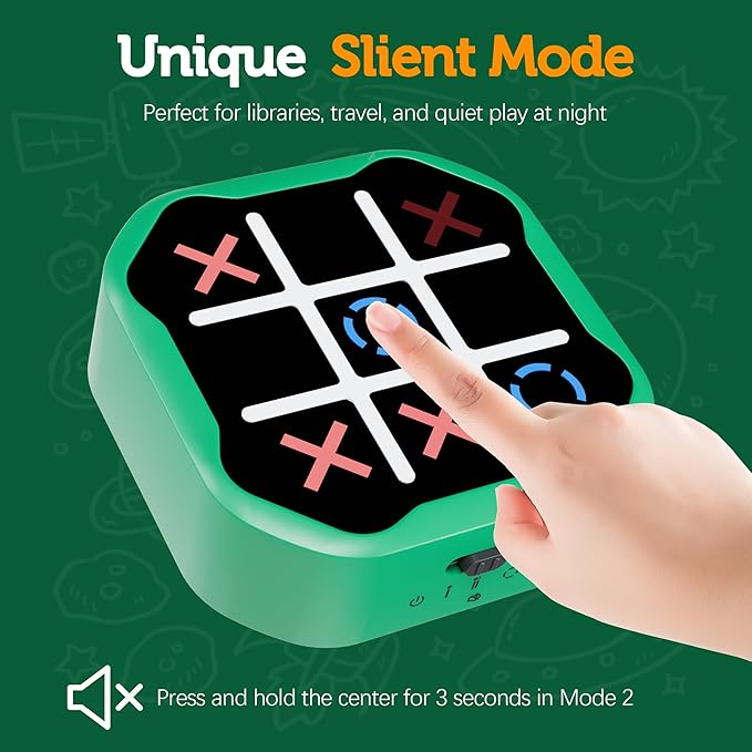 3 in 1 Electronic Tic Tac Toe Game, Handheld Digital Tic Tac Toe Bolt Game with Silent Mode, Portable Learing Toy Gift for Kids & Adults, Green(One Pack)-CubbioJoy