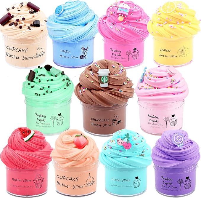 Butter Slime Kit for Girls and Boys 11pack with Scent,Stretchy and Non-Sticky,Stress Relief Fidget Toy,Birthday Gift and Party Favors Easter Basket Stuffers Christmas Party Supplies-CubbioJoy