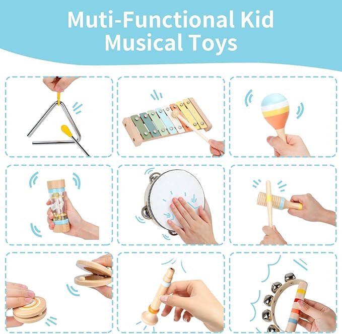 Baby Musical Instruments Set Wooden Montessori Toys for Toddlers 1-3 Percussion Instruments Set Modern Boho Music Toys for Kids Preschool Educational.-CubbioJoy