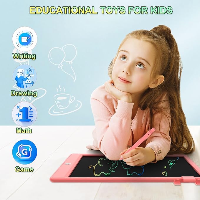 8.5 Inch LCD Writing Tablet for Kids, Colorful Toddler Doodle Board - Erasable Drawing Pad, Educational Learning Toy for Ages 3-8 - Valentine's Day Christmas Birthday Gifts (8.5 Inch, Pink)-CubbioJoy