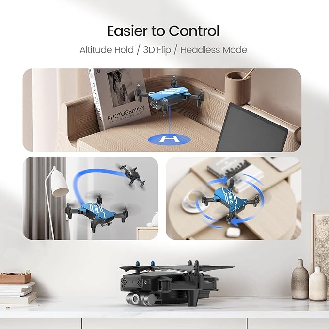 DEERC D20 Mini Drone with Camera for Kids, Remote Control Toys Gifts for Boys Girls with Voice Control, Gestures Selfie, Altitude Hold, Gravity Control, One Key Start, 3D Flips 2 Batteries, Blue-CubbioJoy