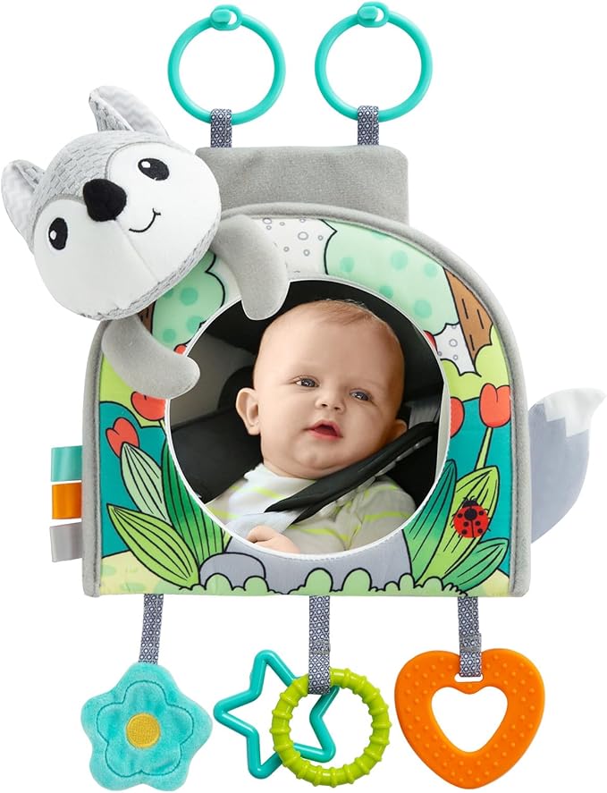 Car Seat Toy, Car Mirror for Baby, Baby Mirror for Car, Baby Car Mirror for Baby Rear Facing, Travel Baby Activity Center with Hanging Engaging Toys for infants Babies 0-6-12-18 Months Boy Girl-CubbioJoy