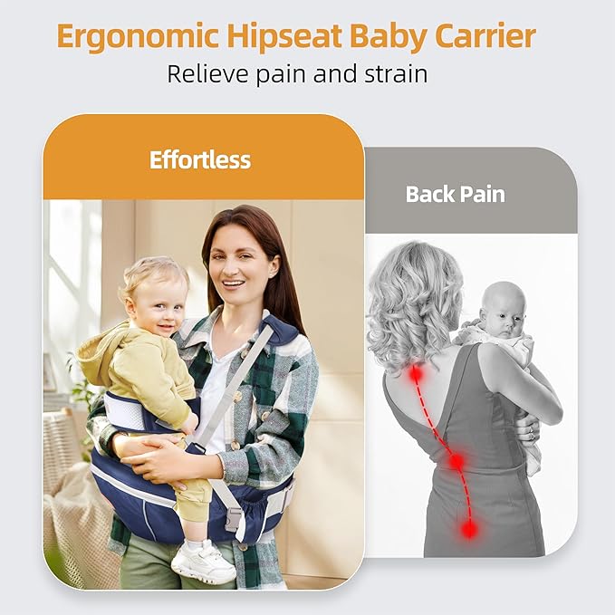 Baby Hip Seat Carrier, Ergonomic Waist Stool for Child Infant with Adjustable Strap Pocket Soft Base, Baby Hip Carrier for Newborns & Toddlers-CubbioJoy