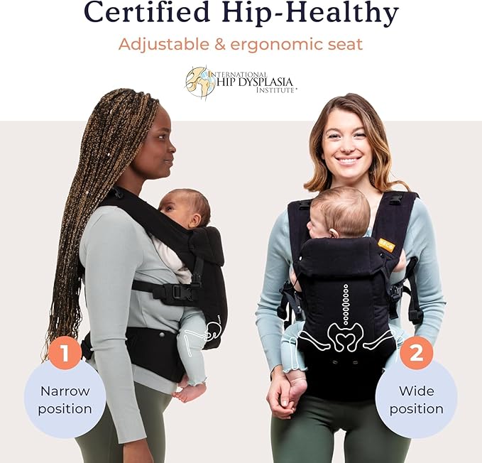 Beco Gemini Baby Carrier from Newborn to Toddler - Certified Ergonomic Newborn Baby Carrier for Infants and Children of 7-35 lbs - M Shape, Adjustable Seat, 100% Cotton (Metro Black)-CubbioJoy