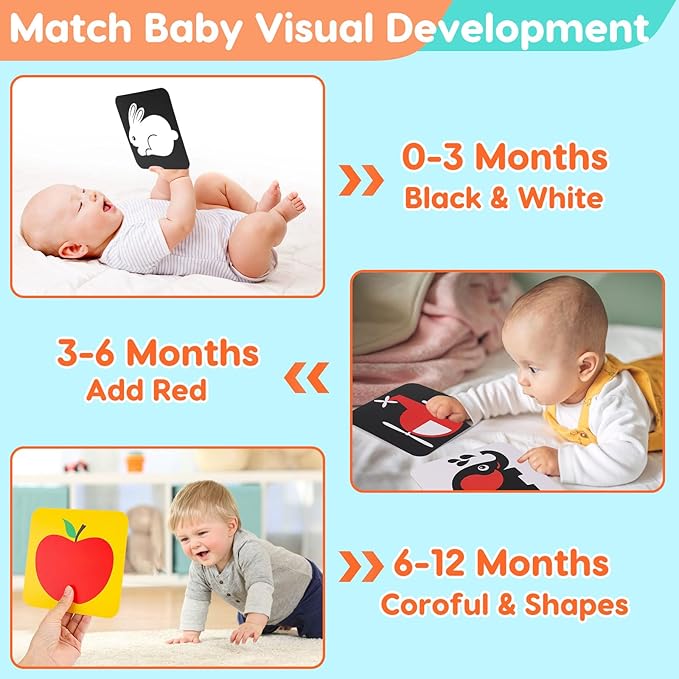 Black and White High Contrast Baby Books Flash Cards Tummy Time Mirror Toys Newborn Toys 0 6 Months Brain Development Infant Stimulating Sensory Toy 0-3 3-6 2 4 5 Months old Baby Boy Girl Shower Gifts-CubbioJoy