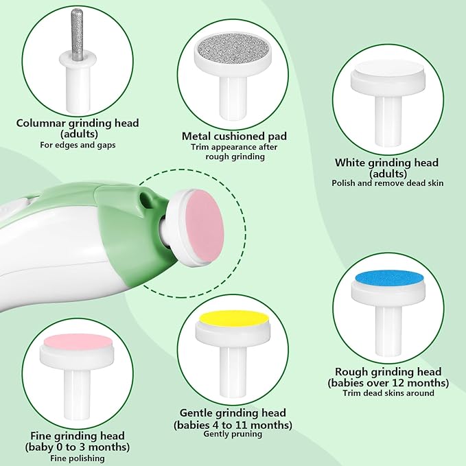 Baby Nail Trimmer Electric, 6 in 1 Baby Nail File Clippers Infant Grooming Kit Manicure Set for Toddler or Adults, Green-CubbioJoy