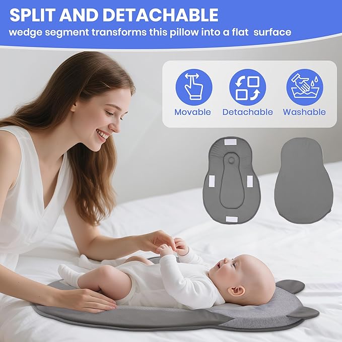 Baby Feeding Pillow, Anti Overflow Feeding Pillow for Reducing Spit-Up, Safety Nursing Pillow, Baby Lounger Reflux Wedge Breastfeeding, Removable top and Bottom-CubbioJoy