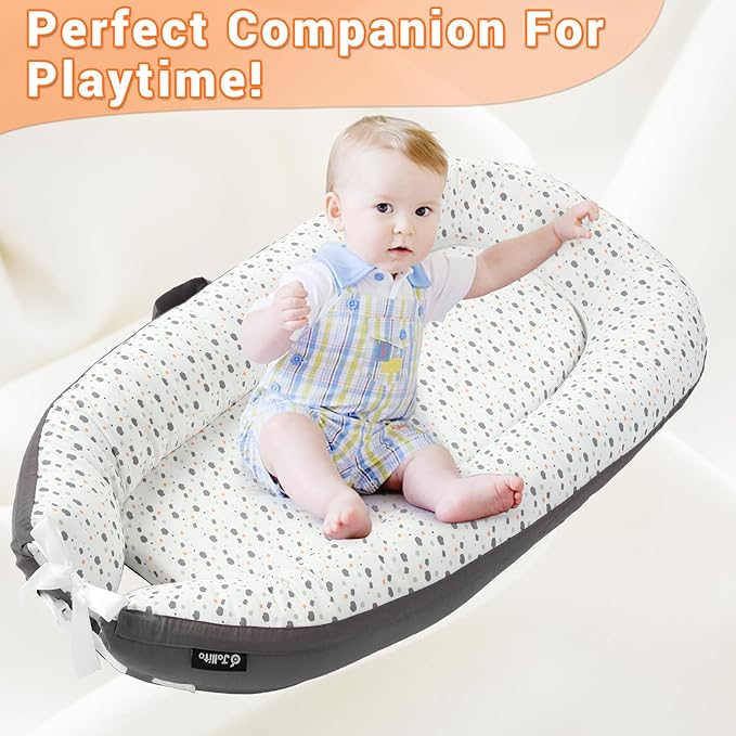 JOLLITO Baby Lounger for Baby Girls & Boys, Infant Lounger Cover, Newborn Essentials for Baby 0-12 Months, Baby Play Mat,100% Cotton Breathable, Portable Travel, Babies Essentials Gifts-CubbioJoy