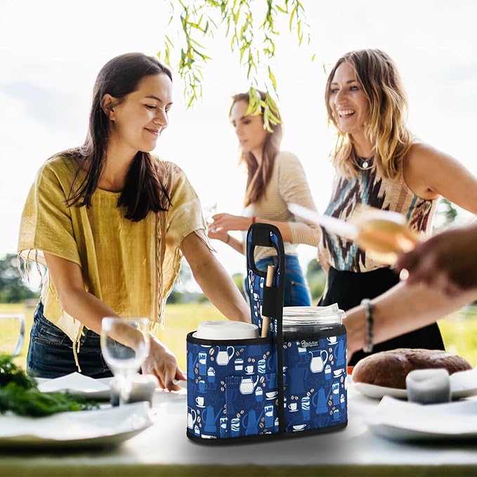 Beautyflier Drink Carrier with Handle for Delivery Reusable Insulated Coffee Cup Carrier Portable Cup Holder with Handle Organizer Tote Bag for Hot & Cold Drinks (2 Cup, Pattern2)-CubbioJoy