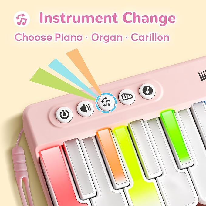 iPlay, iLearn Kids Mini Piano Toy W/Rainbow Lights, Portable Travel Piano Keyboard Toddlers Musical Instrument Learning Toys, Music Interactive Birthday Gift for 2 3 4 5 6 Year Old Girls Children-CubbioJoy
