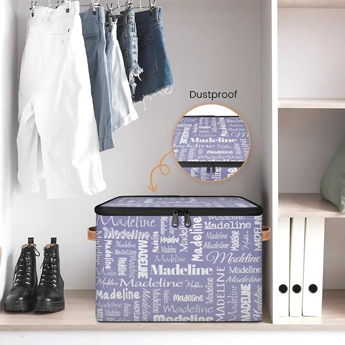 Custom Storage Basket with Name, Personalized Storage Bins with Zipper Lid, Foldable Fabric Storage Box Large capacity with Handle Haze Purple-CubbioJoy