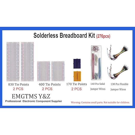 276Pcs Breadboard Jumper Wires Kit, 2Pcs 830 Breadboards + 2Pcs 400 Breadboards + 2Pcs Color-Coded 170 Breadboards + 140Pcs U-Shape Jumpers and 2x65Pcs Flexible Wires for Arduino, Raspberry Pi, STEM-CubbioJoy