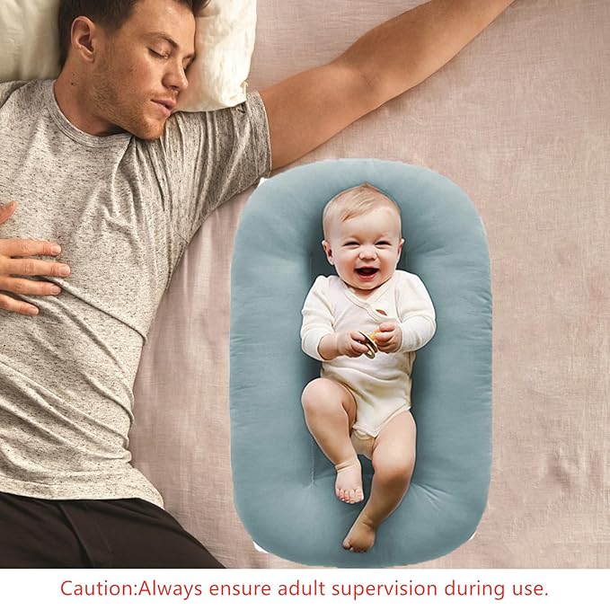 Baby Lounger for Newborns, Soft Baby Nest & Floor Cushion, Portable Diaper Changing Pads for Boys & Girls 0-12 Months(Misty Blue)-CubbioJoy