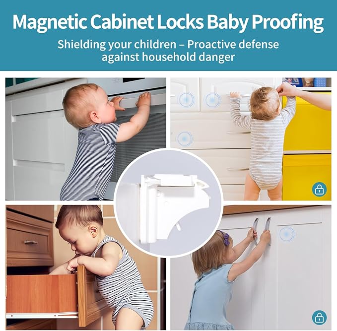 Adhesive Magnetic Cabinet Locks Baby Proofing for Cabinets & Drawers (30 Locks and 4 Keys)-CubbioJoy