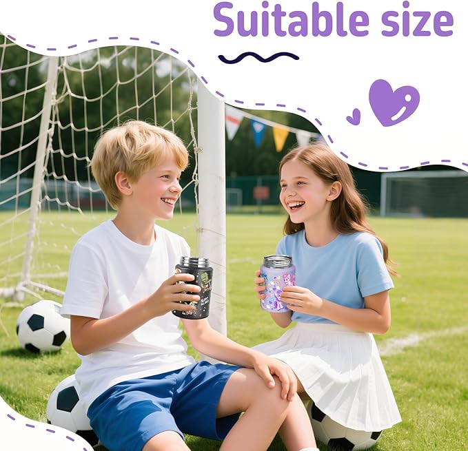 2-Pack Stainless Steel Vacuum Insulated Food Jar with Spoon, Soup Thermo Hot & Cold for Kids & Adults, Leakproof Insulated Lunch Containers with Carry Bag, 17oz.(Black-Dinosaur)-CubbioJoy