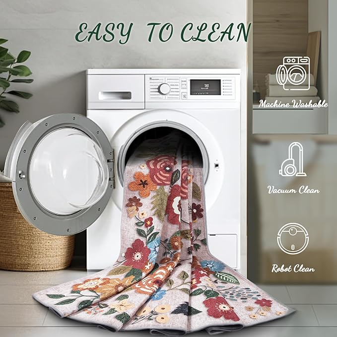 8x10 Area Rug for Living Room: Vintage Floral Washable Rug Soft Boho Non Slip Carpet Large Indoor Floor Non Shedding Low Pile Thin Carpets for Bedroom Dining Room Farmhouse Nursery Home Office Beige-CubbioJoy