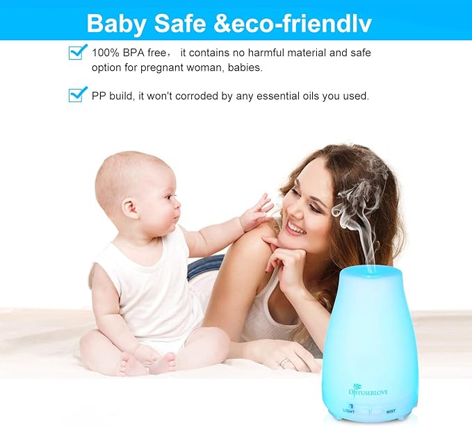 Diffuserlove 2 Pack 200ml Essential Oil Diffuser Ultrasonic Aromatherapy Diffuser Cool Mist Humidifiers with 7 Color LED Lights & Waterless Auto Shut-Off for Home Office Kitchen Bedroom-CubbioJoy