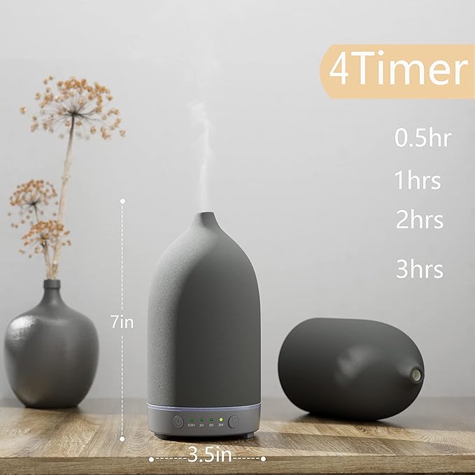 Aromatherapy Essential Oil Diffuser,9 Colors Mood Light,4 Timer Stone Diffuser Living Room(Grey)-CubbioJoy