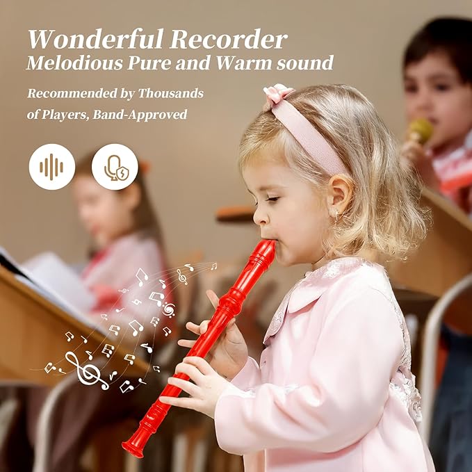 Descant Soprano Music Recorder Instrument For Kids Flute Kids Recorder With Cleaning Rod + Case Bag (Crystal red)-CubbioJoy