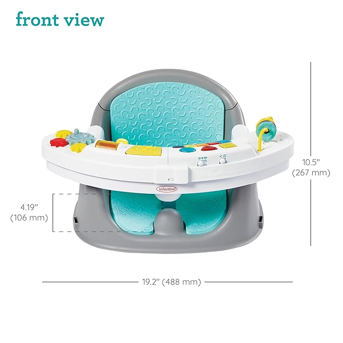 Infantino Music & Lights 3-in-1 Discovery Seat & Booster, Toddler Booster Seat for Dining Table or Kitchen Chair, Baby Activity Center & Snack Tray, Teal-CubbioJoy