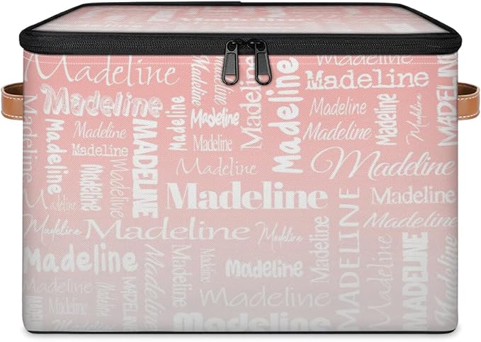 Custom Storage Basket with Name, Personalized Storage Bins with Zipper Lid, Foldable Fabric Storage Box Large capacity with Handle Pink White-CubbioJoy