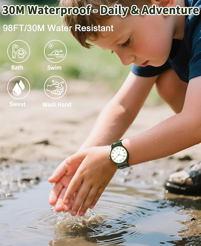 Kids Analog Watch Boys Girls, 30M Waterproof, Sports Watch for Boys, Easy to Read Children's Thin Dial Wrist Watches with Soft Band, for Ages 5-15 Kids Great Birthday Gifts Christmas Day-CubbioJoy