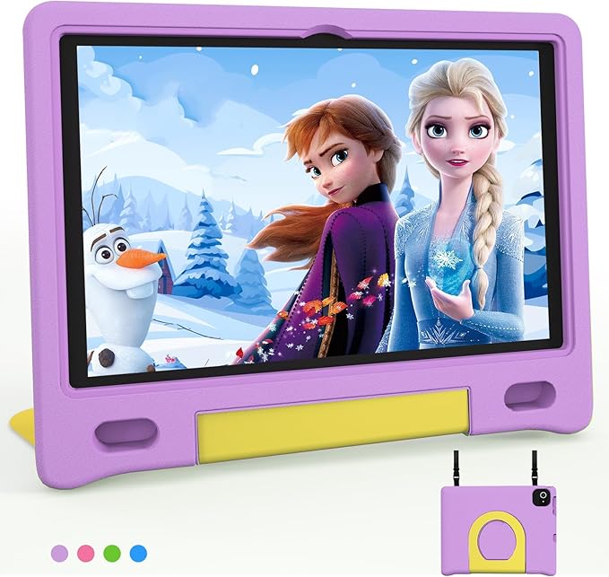 JREN Kids Table 10.1" ｜Android 14 Tablet for Kids｜64GB Storage｜Octa-Core｜WiFi ｜Cameras｜Parental Control｜Kids Content｜Case Included Great Gift for Children Ages 3-12 Years Old Purple-CubbioJoy