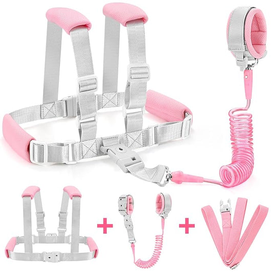 Accmor 3 in1 Toddler Harness Leash with Anti Lost Wrist Link, Harness Leash for Toddlers, Baby Leash, Child Walking Harness Kids Leash Wristband Rope Belt with Lock for Girls to Outdoor Travel (Pink)-CubbioJoy