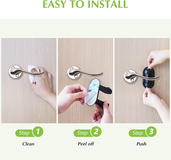 Child Proof Door Lever Lock, 4 Pack Door Locks for Kids Safety, Door Knob Child Proof, Baby Proofing, 3M Adhesive, Door Handle Child Proof, Baby Safety Locks for Toddlers (Black)-CubbioJoy