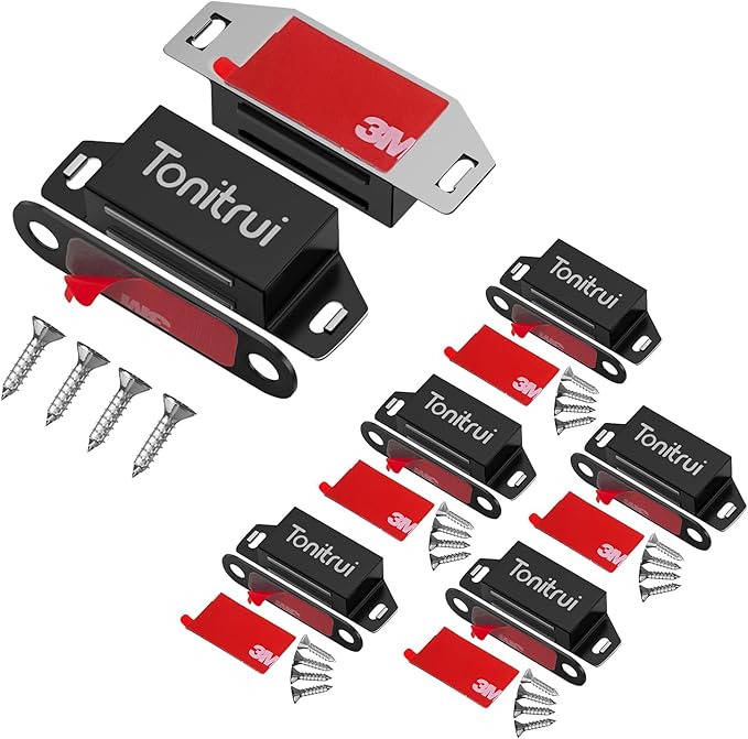 Cabinet Door Magnet, Flat Bottom Cabinet Magnetic Catch with Adhesive, Easy to Install,Only Takes 1 Minute,35lb Magnetic Cabinet Door Drawer Latch(Black, 6Pack)-CubbioJoy