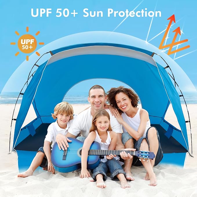 Beach Tent, Portable Sun Shelter for 2/3/4/6-8 Person with UPF 50+ UV Protection, Easy Setup Waterproof Beach Shade Canopy Cabana for Family Outdoor and Picnics, Fishing with Carrying Bag-CubbioJoy