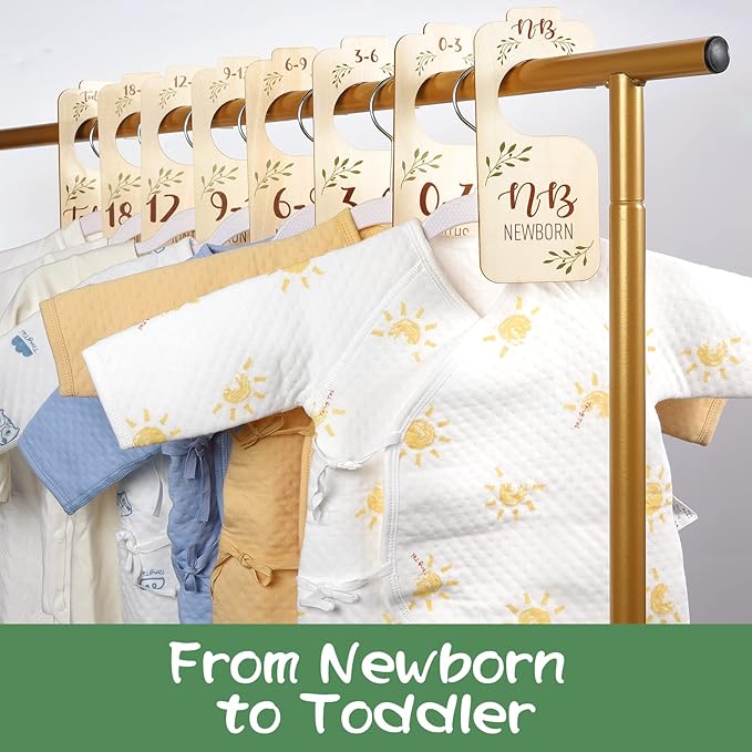 Baby Closet Dividers for Clothes Organizer - Set of 8 Beautiful Wooden Double-Sided Baby Clothes Size Hanger Organizer from Newborn to 24 Months for Boho Nursery Decor-CubbioJoy