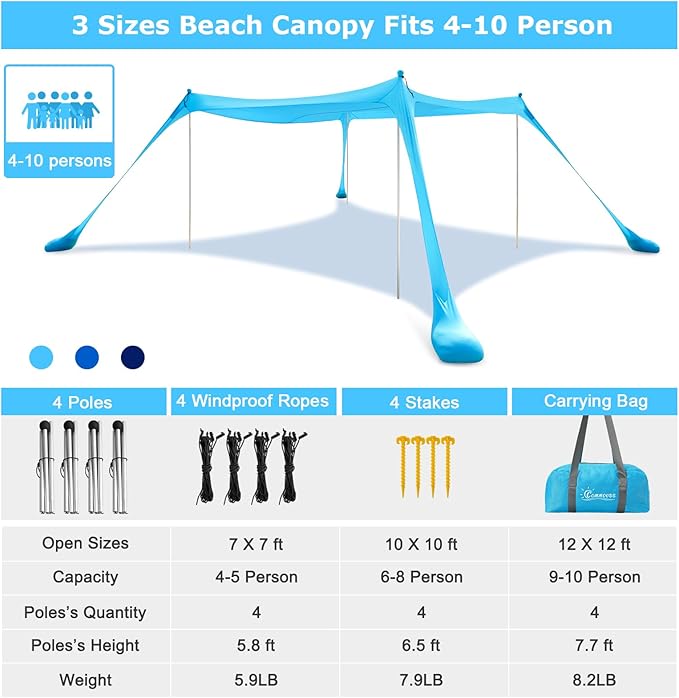 COMMOUDS Beach Tent Sun Shelter - UPF50+ Pop Up Beach Canopy with Sandbags & Sand Shovel & Windproof Poles, Portable Sun Shade for Beach, Camping, Picnics, Backyard-CubbioJoy