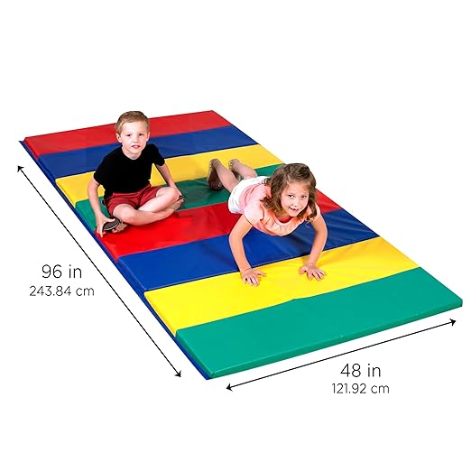 Children's Factory Rainbow Folding Gym Activity Mat, 4' x 8', Cushioned Floor Mat for Kids, Daycare Mat-CubbioJoy