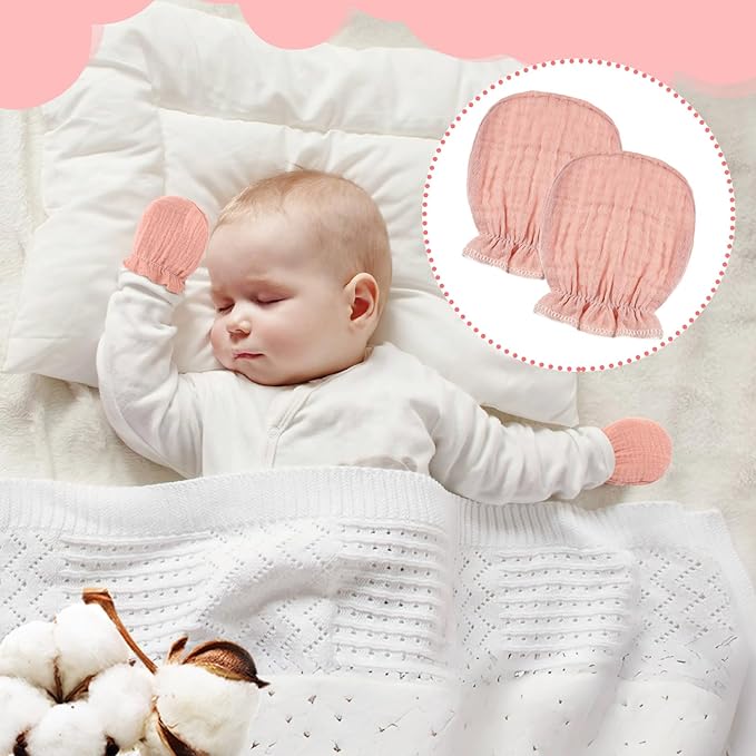 8 Pairs Newborn Baby Muslin Mittens 0-6 Months No Scratch Elastic Wrist Soft Breathable Gloves Bulk Cotton for Infant-CubbioJoy