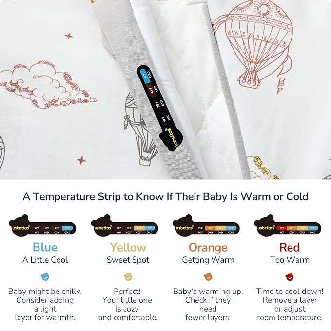 Baby Sleep Sack 18-24 Months, Cotton Detachable Long Sleeve Sleep Sack, 2.5 Tog Toddler Sleeping Sack with Temperature Strips, 2-Way Zipper Wearable Blankets for Newborns, Hot Air Balloon-CubbioJoy