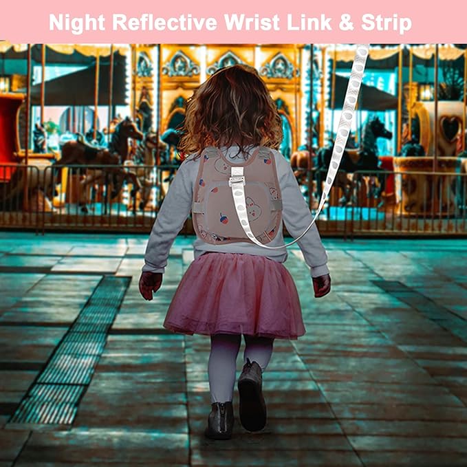 Accmor Toddler Harness Leash, Collapsible Cute Rabbit Kids Leash + Anti Lost Wrist Link for Outdoor Travel, Soft Child Walking Harness Tether Wristband Assistant Strap Belt Protector for Baby Girls-CubbioJoy