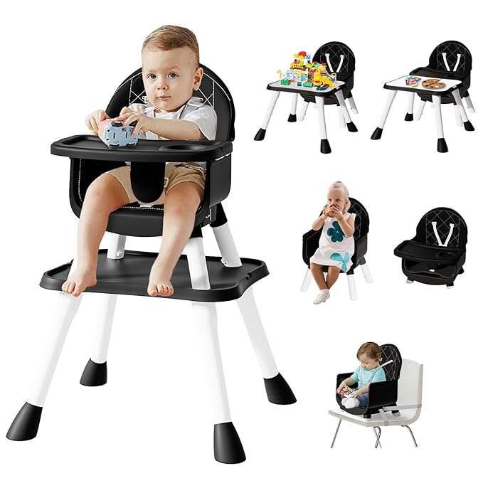 6 in 1 Baby High Chair for Babies and Toddlers, Booster Seat, Kids Learning Table & Chair (Black)-CubbioJoy