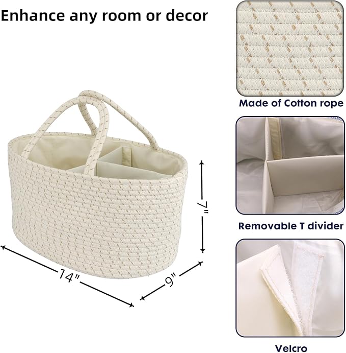 Diaper Caddy Organizer Cotton Rope Baby Basket Nursery Storage and Portable Tote Bag for Car Ideal Baby Shower Gifts and Registry Must-Have for Newborn Essentials striped-CubbioJoy