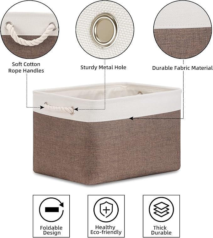 Bidtakay Baskets Fabric Storage Bins for Shelves [3-Pack] Decorative Storage Baskets for Organizing 15 X 11 X 9.5 inches Nursery Closet Foldable Toy Storage Closet Organizer Brown-CubbioJoy