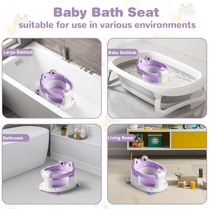 Baby Bath Seat for Babies 6 Months & up Non-Slip Toddler Bath Seats for Sitting Up Infant Bathtub Chair with Suction Cups and Soft Cushion for Baby Shower Tub Seat-CubbioJoy