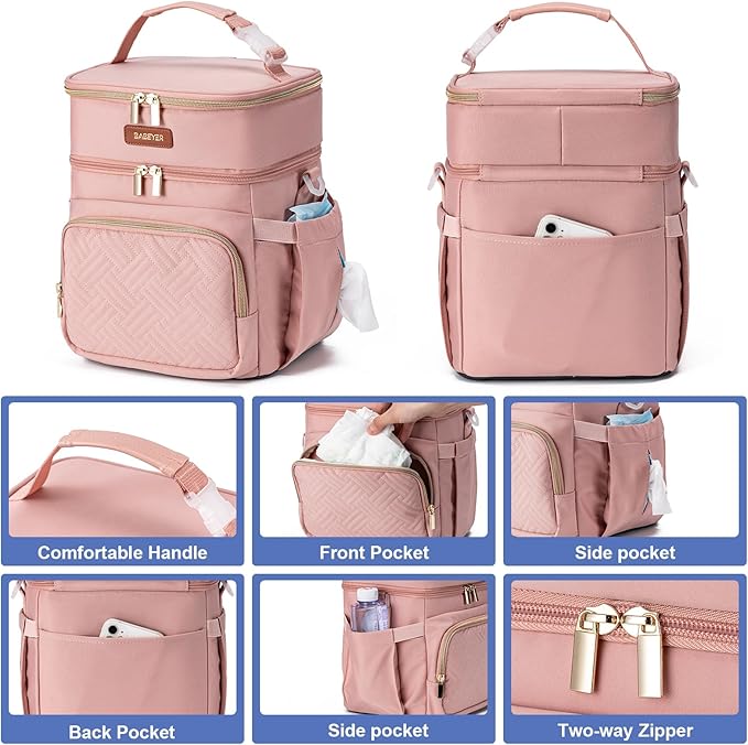 Insulated Breastmilk Cooler Bag with Ice Pack - Holds 6x9oz Bottles, Leakproof Double Layer, Baby Bottle Cooler Bag with Adjustable Strap for Nursing Moms, Daycare & Travel-CubbioJoy