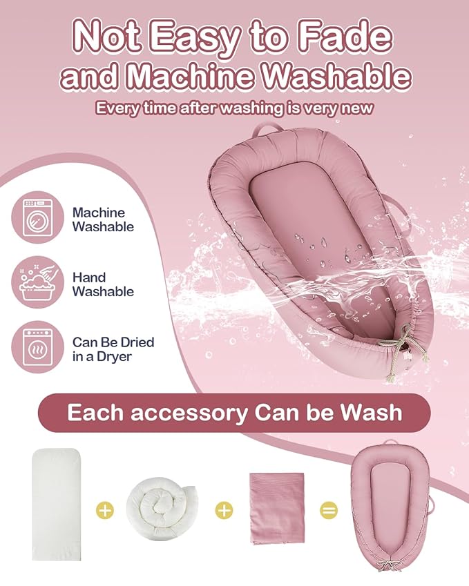 Baby Lounger - Infant Lounger for Newborn 0-24 Months, Pure Cotton Breathable Baby Nest Lounger Cover, Newborn Essentials for Baby Boys & Girls, Co Sleeper Portable Baby Bed for Home and Travel-CubbioJoy