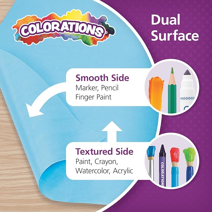 Colorations Arts and Crafts Paper Roll - 36" x 1000', Sky Blue, Dual Surface, Markers, Finger Paints, Painting, Watercolors, Acrylic Paints, Wall Art, Bulletin Board Paper, Kids Crafts (Item # DSSB)-CubbioJoy